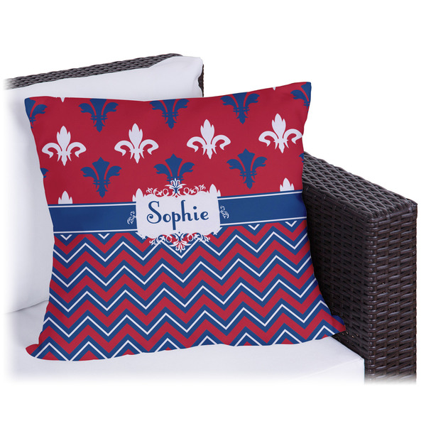 Custom Patriotic Fleur de Lis Outdoor Pillow (Personalized)