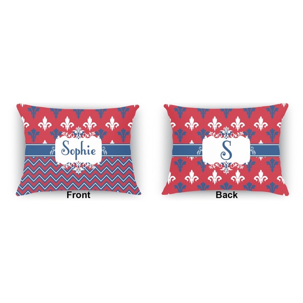 Patriotic Fleur de Lis Outdoor Rectangular Throw Pillow (Front and Back)