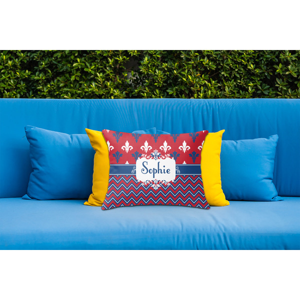 Patriotic Fleur de Lis Outdoor Throw Pillow  - LIFESTYLE (Rectangular - 20x14)