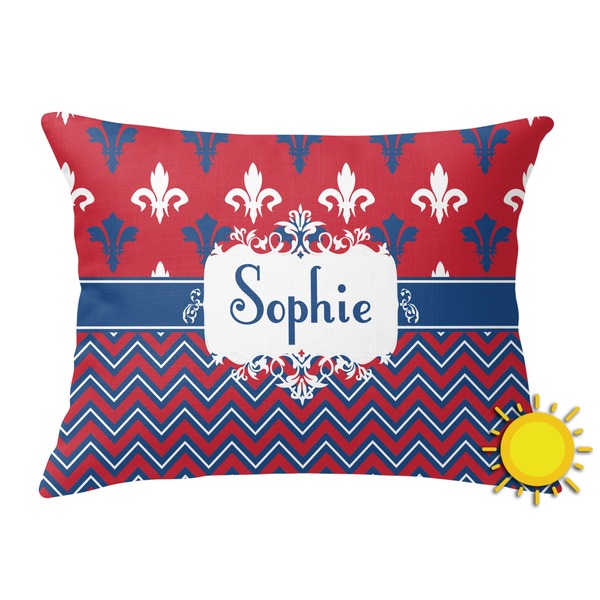 Custom Patriotic Fleur de Lis Outdoor Throw Pillow (Rectangular) (Personalized)