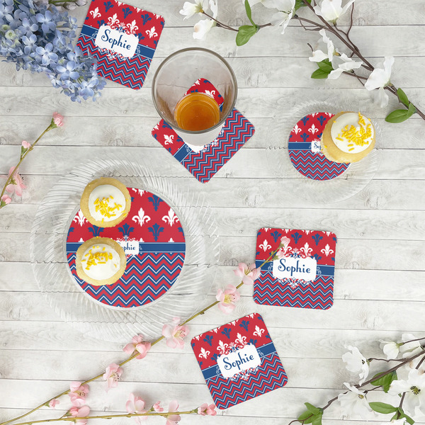 Patriotic Fleur de Lis Paper Coasters - In Context