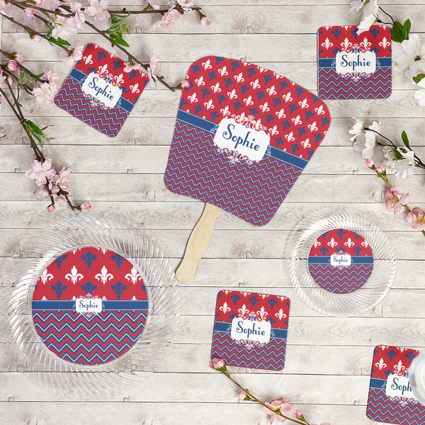Patriotic Fleur de Lis Party Supplies Combination Image - All items - Plates, Coasters, Fans