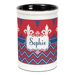 Patriotic Fleur de Lis Ceramic Pencil Holders - Black