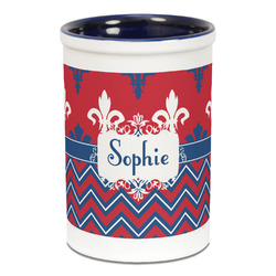 Patriotic Fleur de Lis Ceramic Pencil Holders - Blue