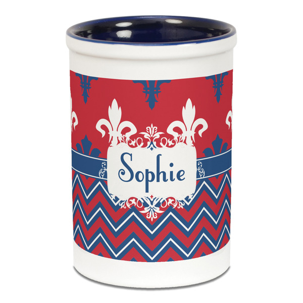 Custom Patriotic Fleur de Lis Ceramic Pencil Holders - Blue