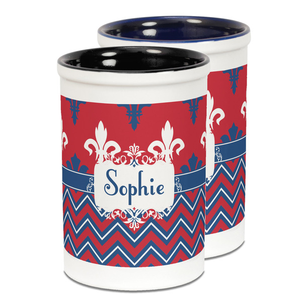 Custom Patriotic Fleur de Lis Ceramic Pencil Holder - Large