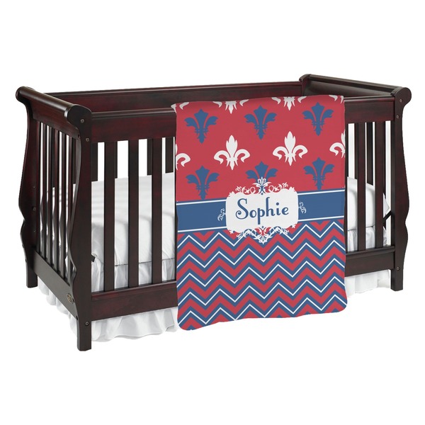 Custom Patriotic Fleur de Lis Baby Blanket (Single Sided) (Personalized)