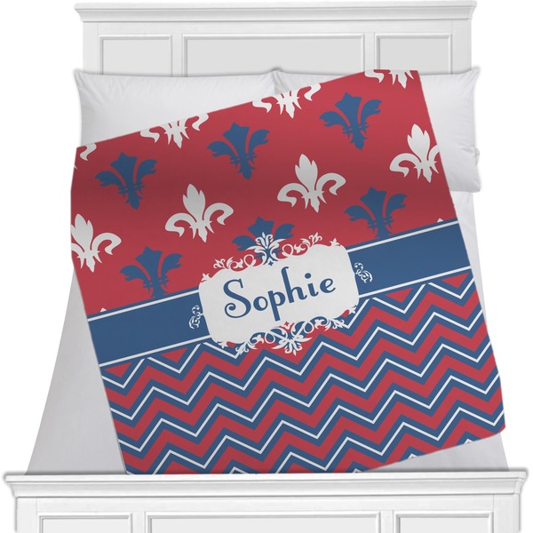 Custom Patriotic Fleur de Lis Minky Blanket - Toddler / Throw - 60"x50" - Single Sided (Personalized)