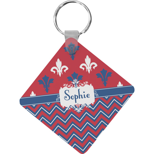 Custom Patriotic Fleur de Lis Diamond Plastic Keychain w/ Name or Text