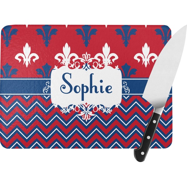 Custom Patriotic Fleur de Lis Rectangular Glass Cutting Board (Personalized)