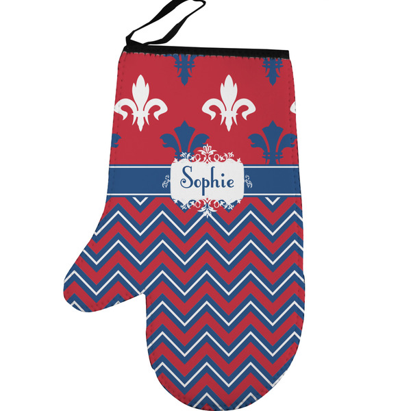 Patriotic Fleur de Lis Personalized Oven Mitt - Left