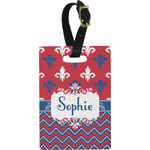 Patriotic Fleur de Lis Plastic Luggage Tag - Rectangular w/ Name or Text