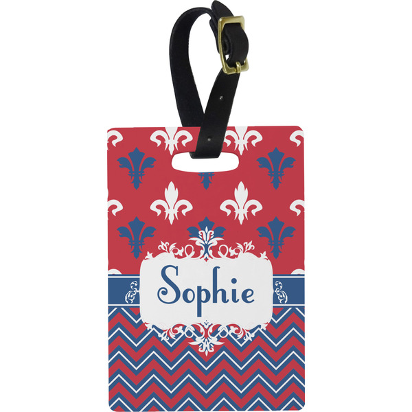 Custom Patriotic Fleur de Lis Plastic Luggage Tag - Rectangular w/ Name or Text