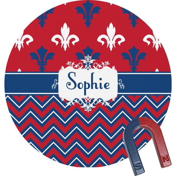 Custom Patriotic Fleur de Lis Round Fridge Magnet (Personalized)