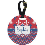 Patriotic Fleur de Lis Plastic Luggage Tag - Round (Personalized)