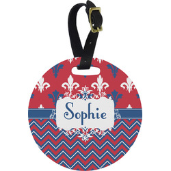 Patriotic Fleur de Lis Plastic Luggage Tag - Round (Personalized)