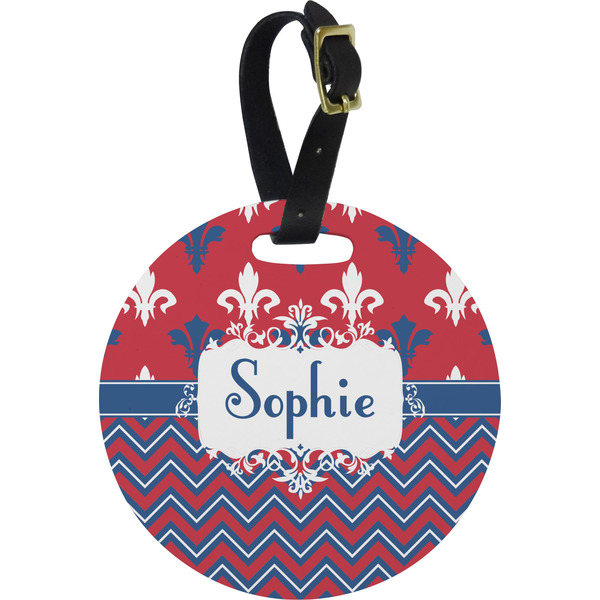 Custom Patriotic Fleur de Lis Plastic Luggage Tag - Round (Personalized)
