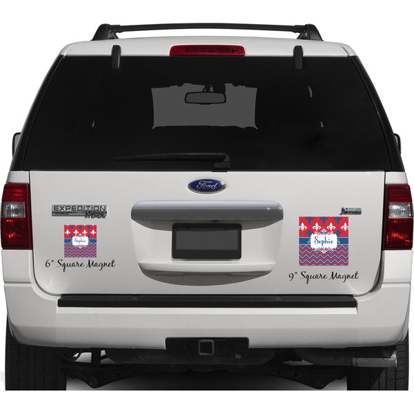 Patriotic Fleur de Lis Personalized Square Car Magnets on Ford Explorer