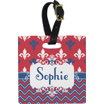 Patriotic Fleur de Lis Plastic Luggage Tag - Square w/ Name or Text