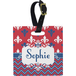Patriotic Fleur de Lis Plastic Luggage Tag - Square w/ Name or Text