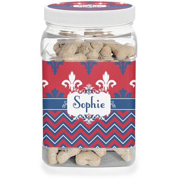 Custom Patriotic Fleur de Lis Dog Treat Jar (Personalized)