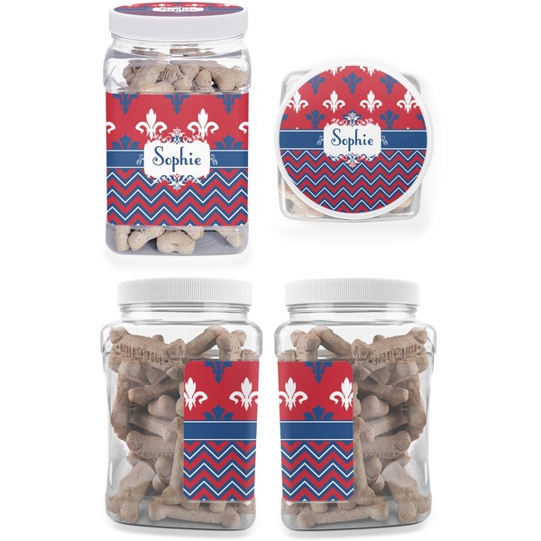 Patriotic Fleur de Lis Pet Treat Jar - Multiple Angles