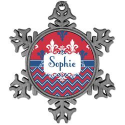 Patriotic Fleur de Lis Vintage Snowflake Ornament (Personalized)