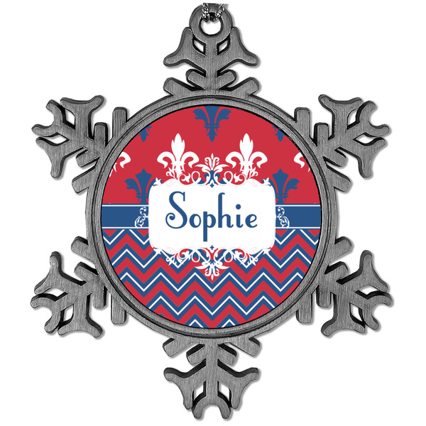 Custom Patriotic Fleur de Lis Vintage Snowflake Ornament (Personalized)