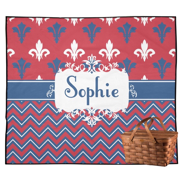 Custom Patriotic Fleur de Lis Outdoor Picnic Blanket (Personalized)