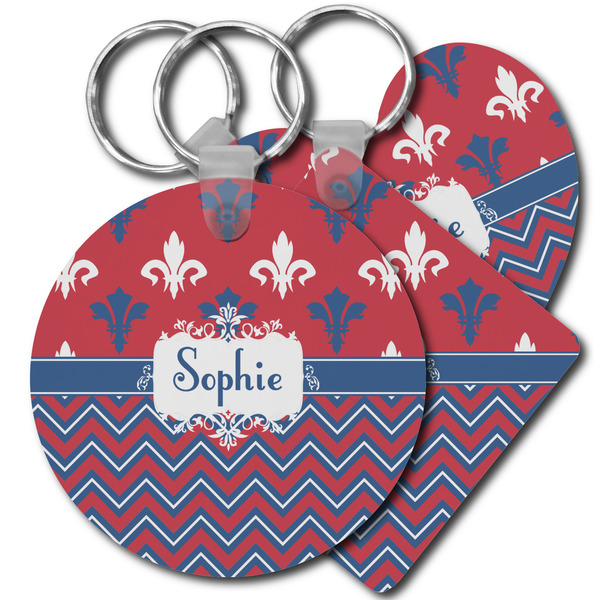 Custom Patriotic Fleur de Lis Plastic Keychain (Personalized)