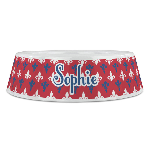 Patriotic Fleur de Lis Plastic Pet Bowls - Large - FRONT