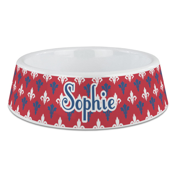 Custom Patriotic Fleur de Lis Plastic Dog Bowl - Large (Personalized)