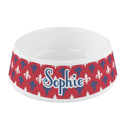 Patriotic Fleur de Lis Plastic Dog Bowl - Small (Personalized)