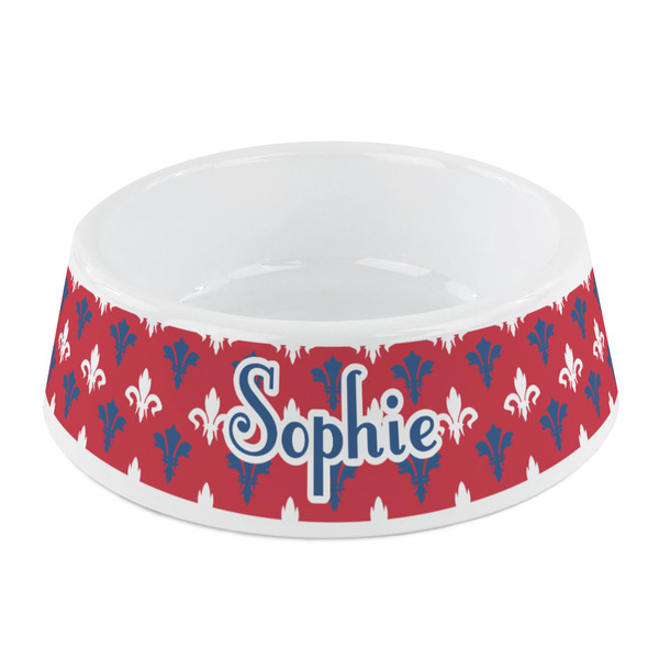 Custom Patriotic Fleur de Lis Plastic Dog Bowl - Small (Personalized)
