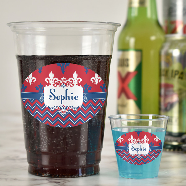 Patriotic Fleur de Lis Plastic Shot Glasses - In Context