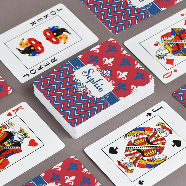 Patriotic Fleur de Lis Playing Cards - Front & Back View
