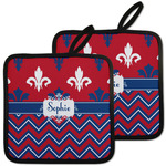 Patriotic Fleur de Lis Pot Holders - Set of 2 w/ Name or Text