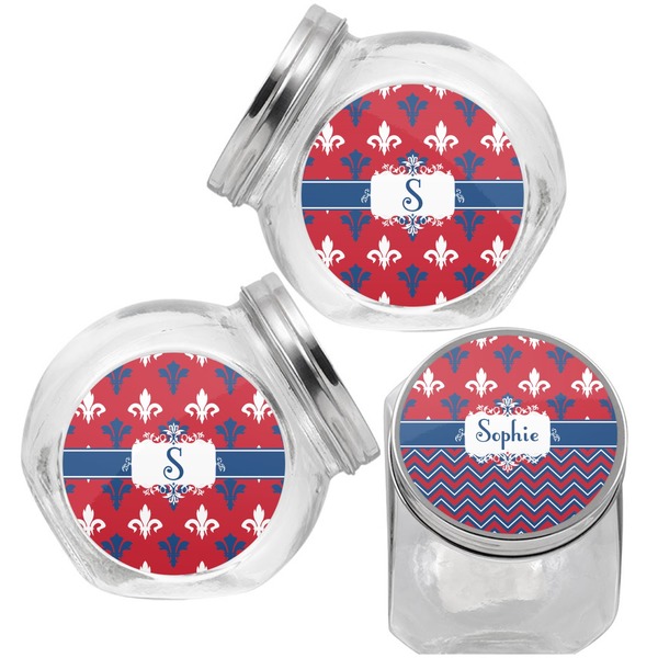 Patriotic Fleur de Lis Puppy Treat Jar - Top Left Right