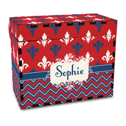 Patriotic Fleur de Lis Wood Recipe Box - Full Color Print (Personalized)