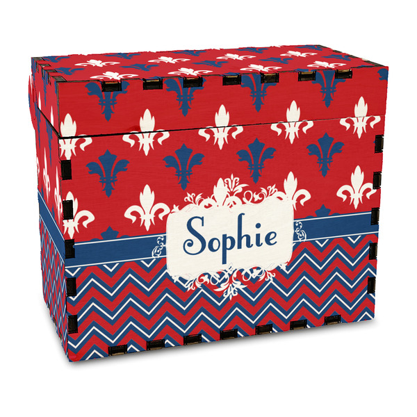 Custom Patriotic Fleur de Lis Wood Recipe Box - Full Color Print (Personalized)
