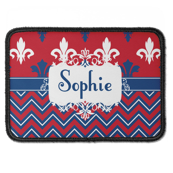 Custom Patriotic Fleur de Lis Iron On Rectangle Patch w/ Name or Text