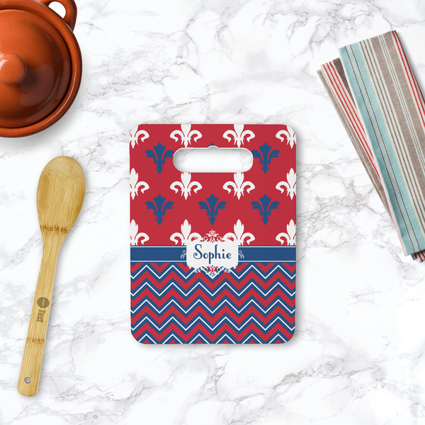 Patriotic Fleur de Lis Rectangle Trivet with Handle - LIFESTYLE