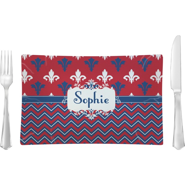 Custom Patriotic Fleur de Lis Rectangular Glass Lunch / Dinner Plate - Single or Set (Personalized)