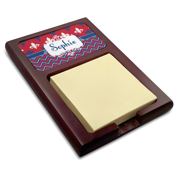 Custom Patriotic Fleur de Lis Red Mahogany Sticky Note Holder (Personalized)