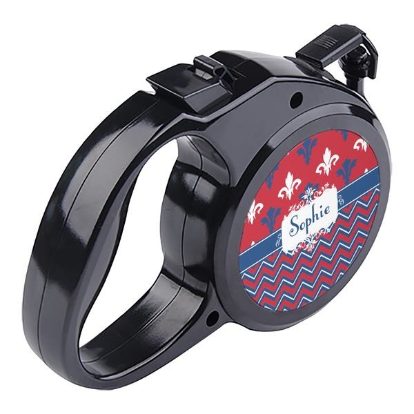 Patriotic Fleur de Lis Retractable Dog Leash - Angle