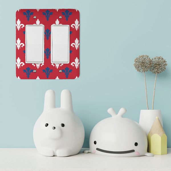 Patriotic Fleur de Lis Rocker Light Switch Covers - Double - IN CONTEXT