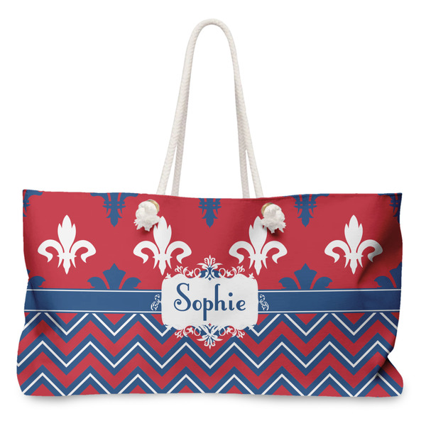 Custom Patriotic Fleur de Lis Large Tote Bag with Rope Handles (Personalized)