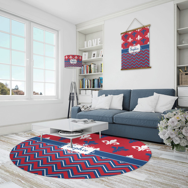 Patriotic Fleur de Lis Round Area Rug - IN CONTEXT