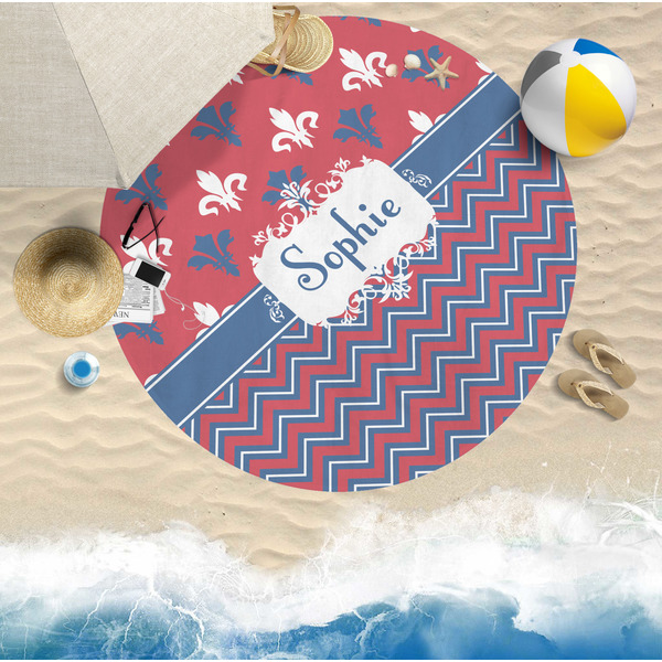 Patriotic Fleur de Lis Round Beach Towel Lifestyle