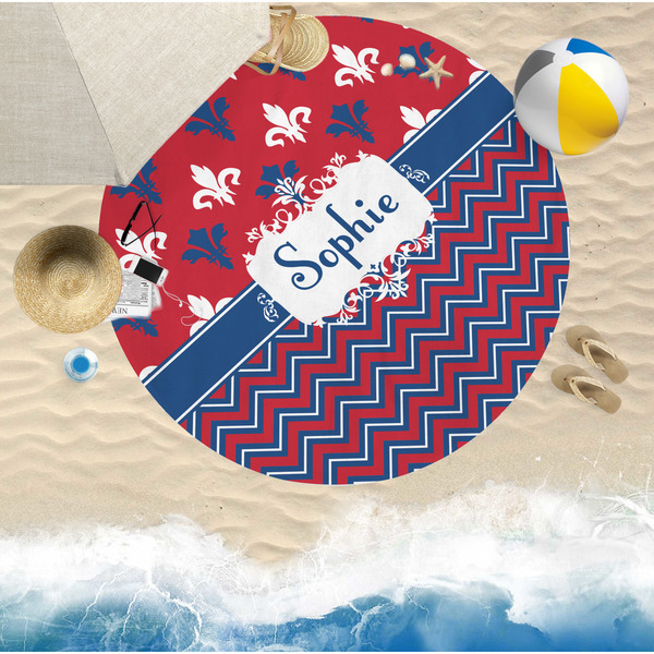 Patriotic Fleur de Lis Round Beach Towel Lifestyle